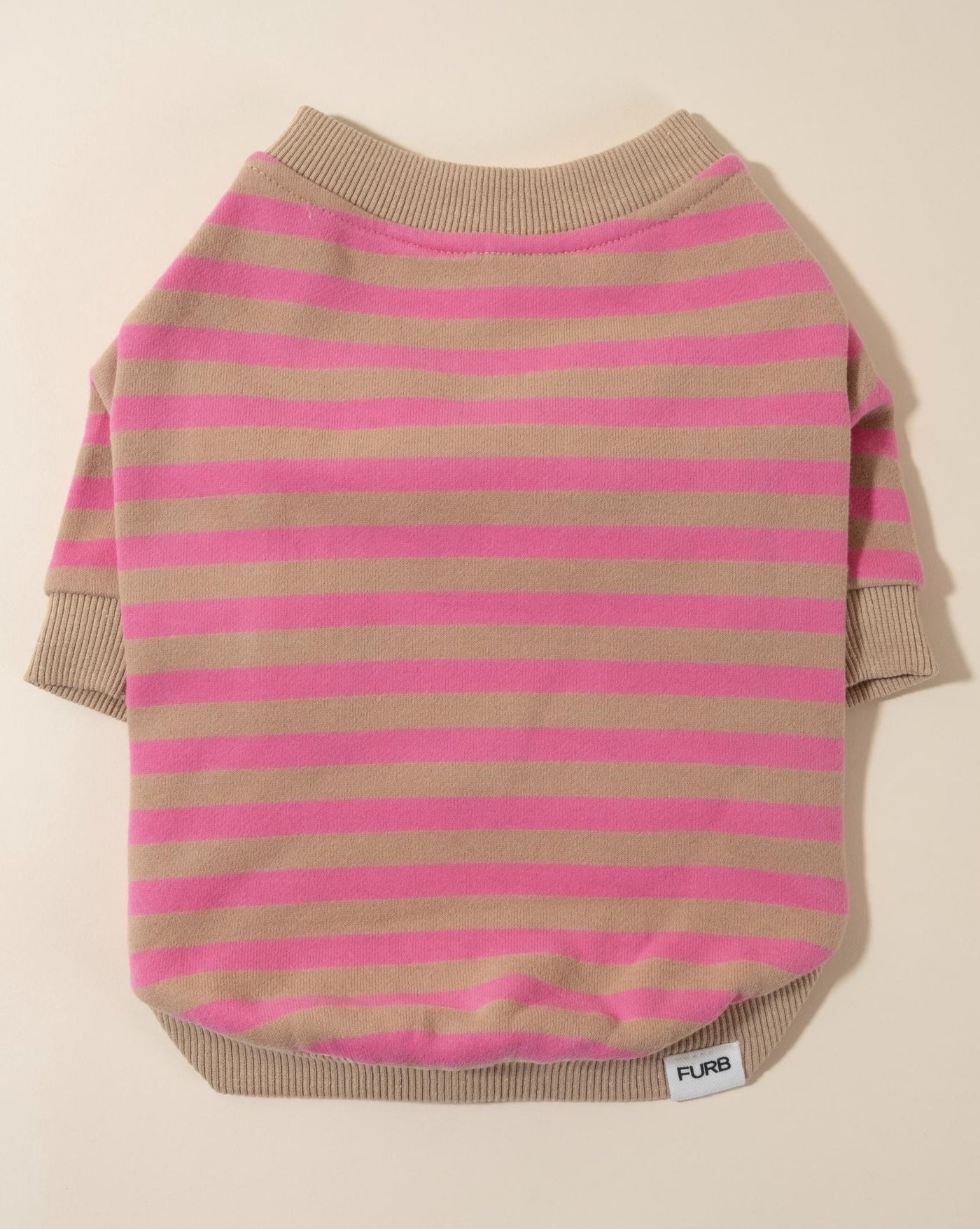 Camden Pink + Tan Striped Dog Sweatshirt. Chihuahua pink shirt.