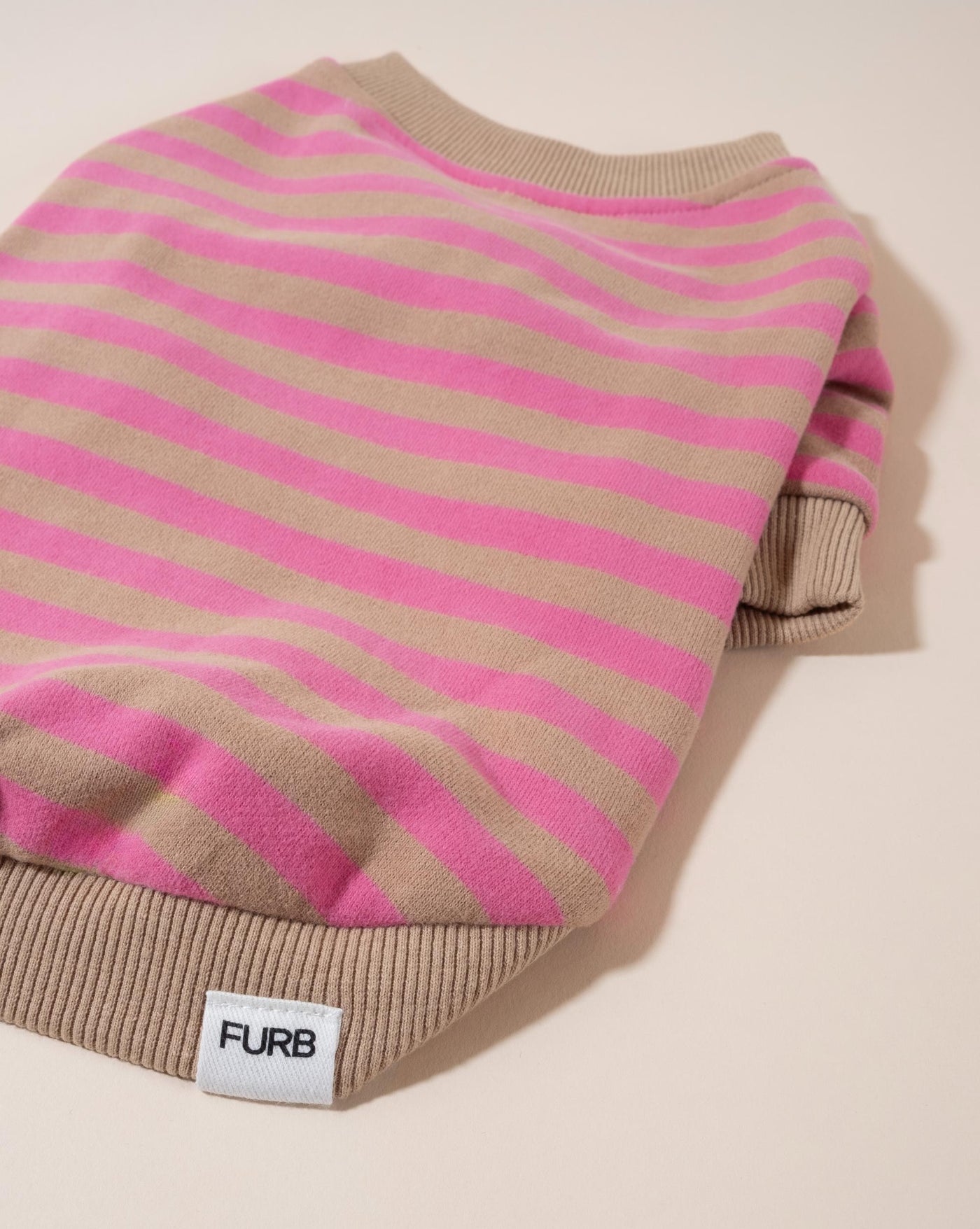 Camden Pink + Tan Striped Dog Sweatshirt. Corgi pink shirt.