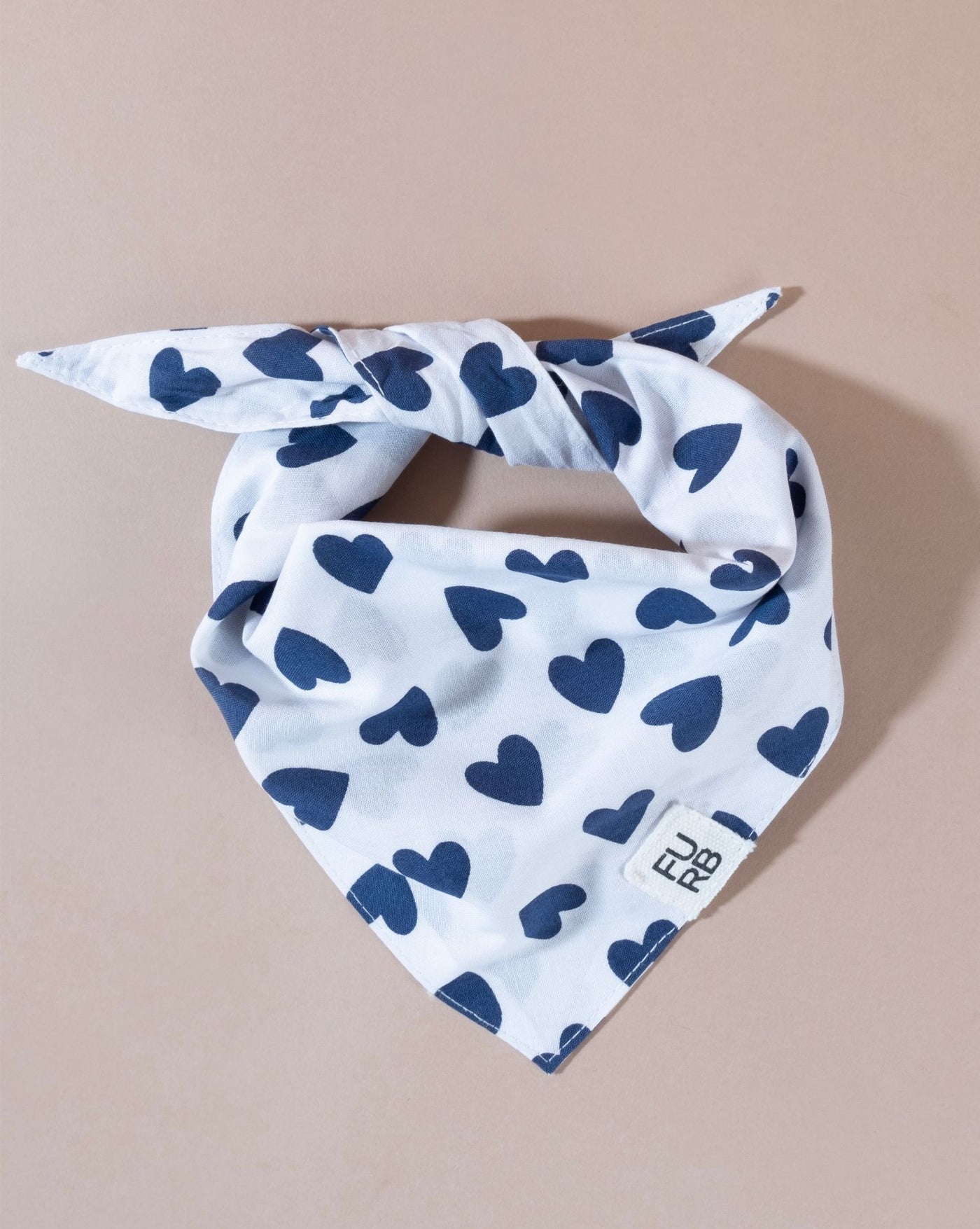 Stylish blue heart print bandana for small to medium breeds like Beagles and Dachshunds