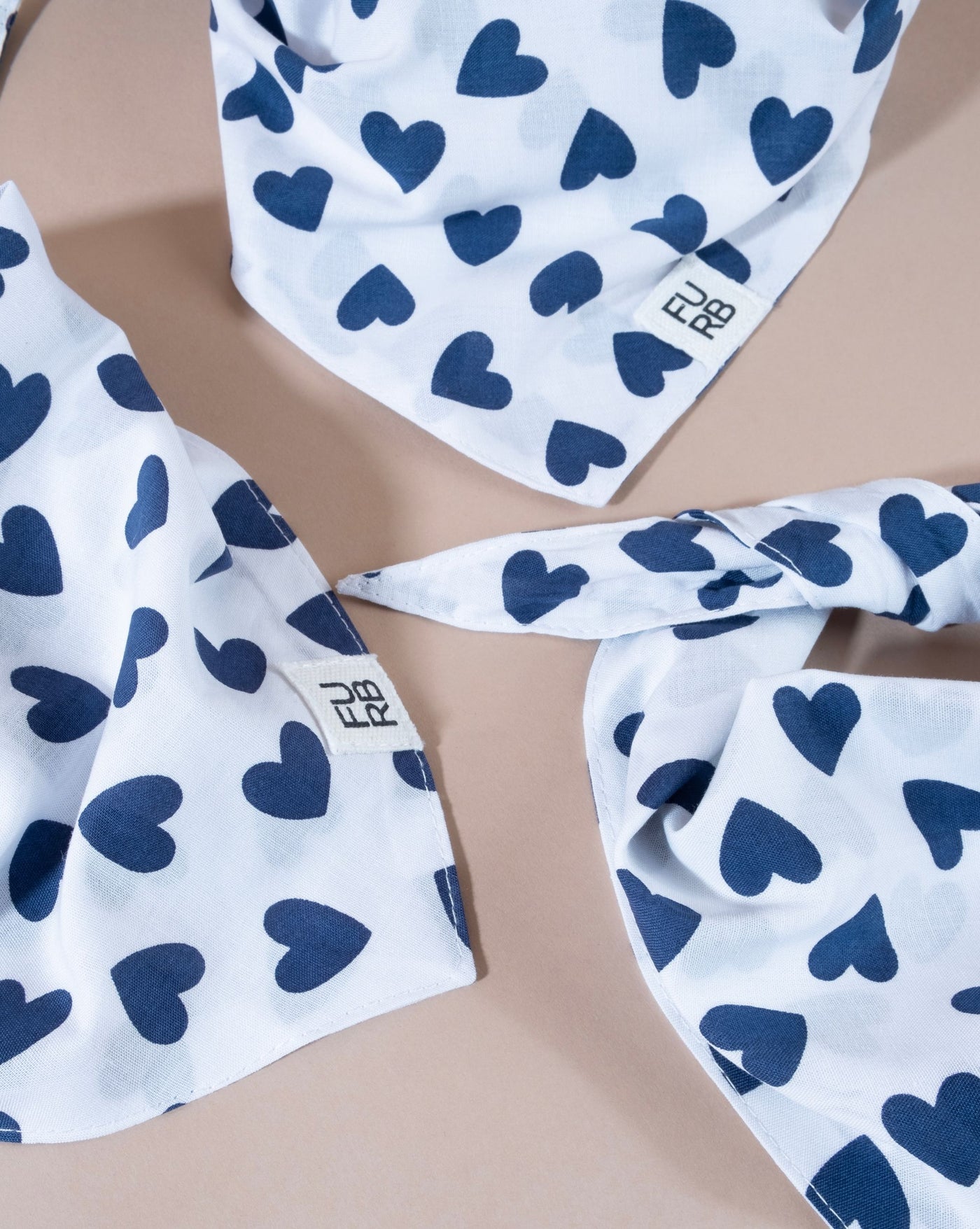 Blue heart print bandana, perfect for small to medium-sized dogs like Cocker Spaniels and Dachshunds