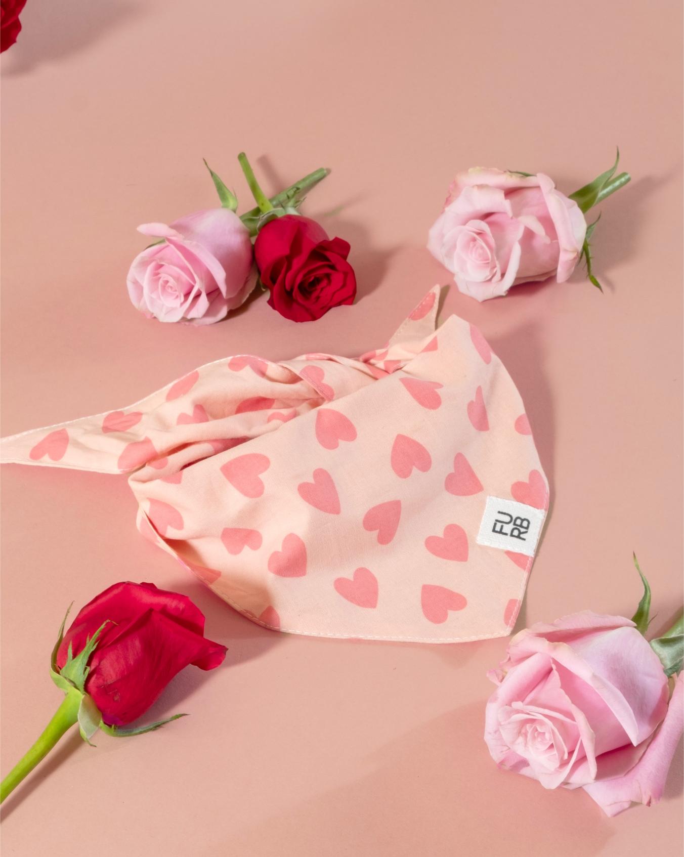 Cute pink heart print bandana, perfect for small to medium dogs like Pugs, Beagles, and Dachshunds