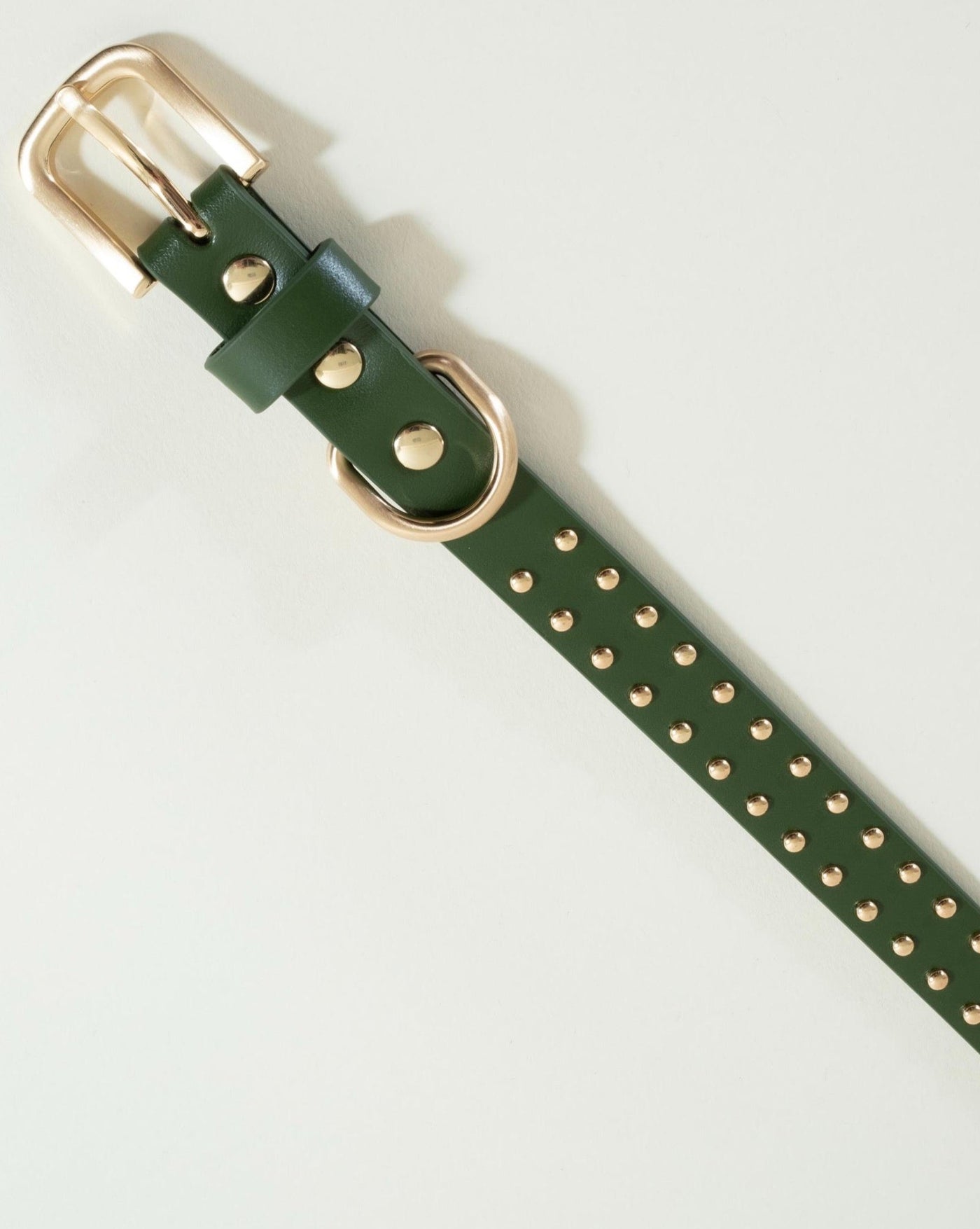 Premium olive leather dog collar with stud detailing for fashionable pups