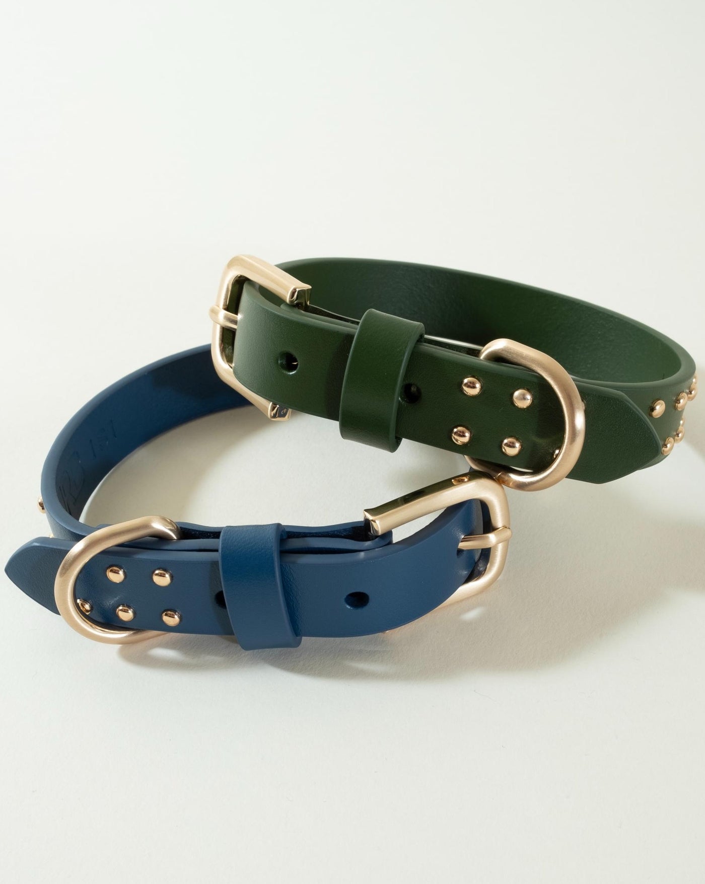 Olive leather dog collar with stylish studs, designed for fashionable pups