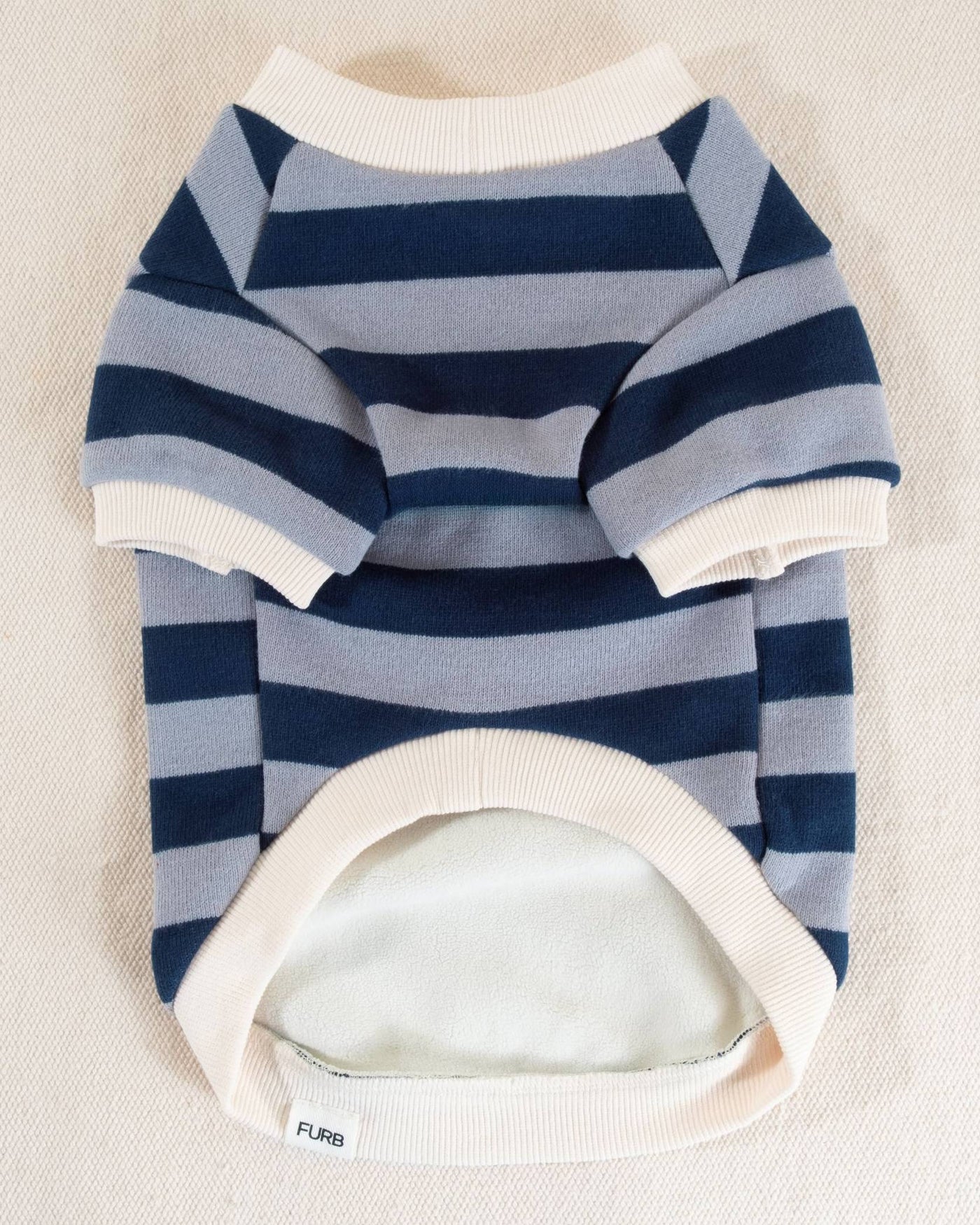 Cooper Blue Striped Sweatshirt for Small to Medium Dogs such as Chihuahuas, Cavalier King Charles Spaniels, and Pugs