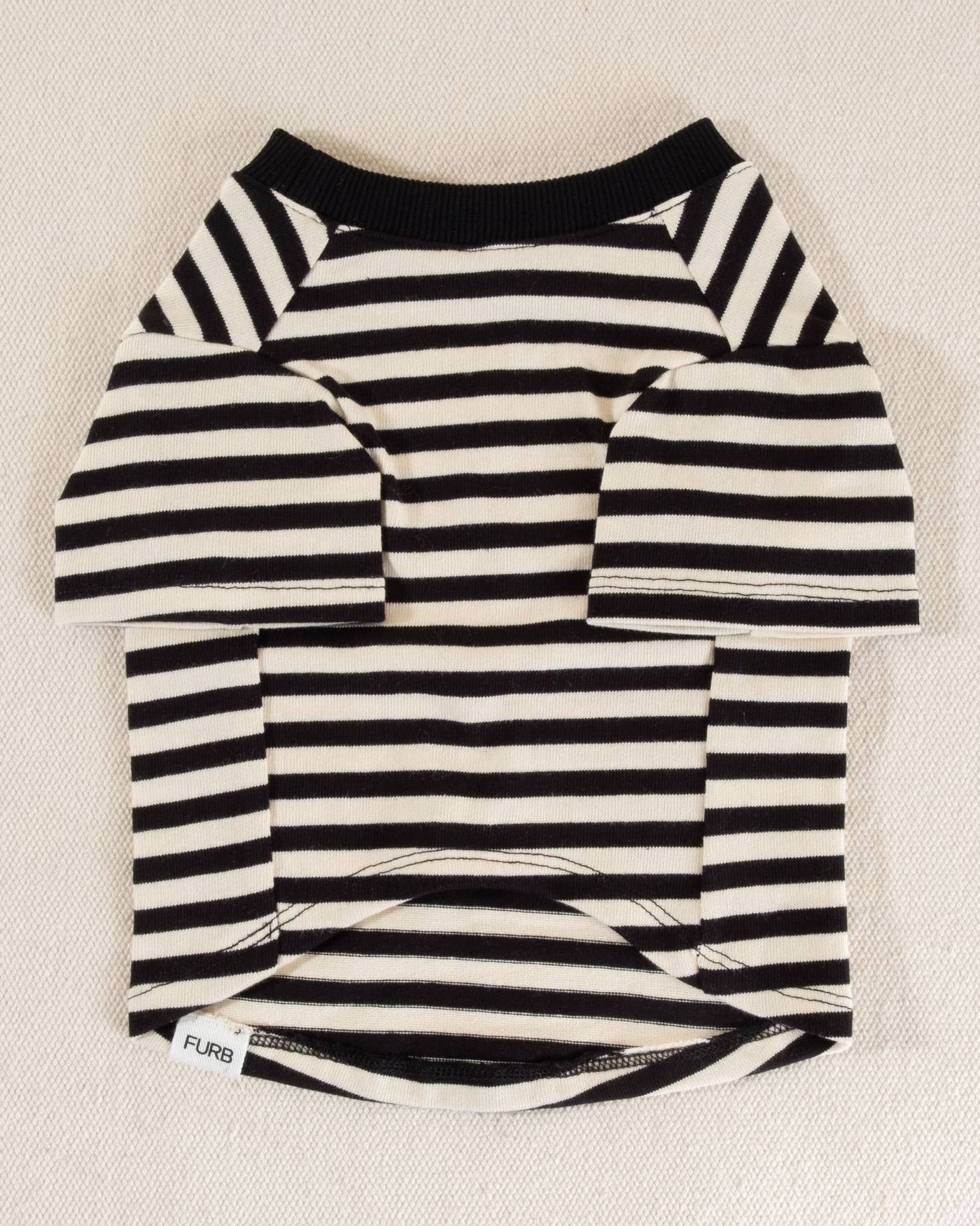 Casual black and ivory striped tee for dogs, suitable for small breeds like Yorkies and Dachshunds.