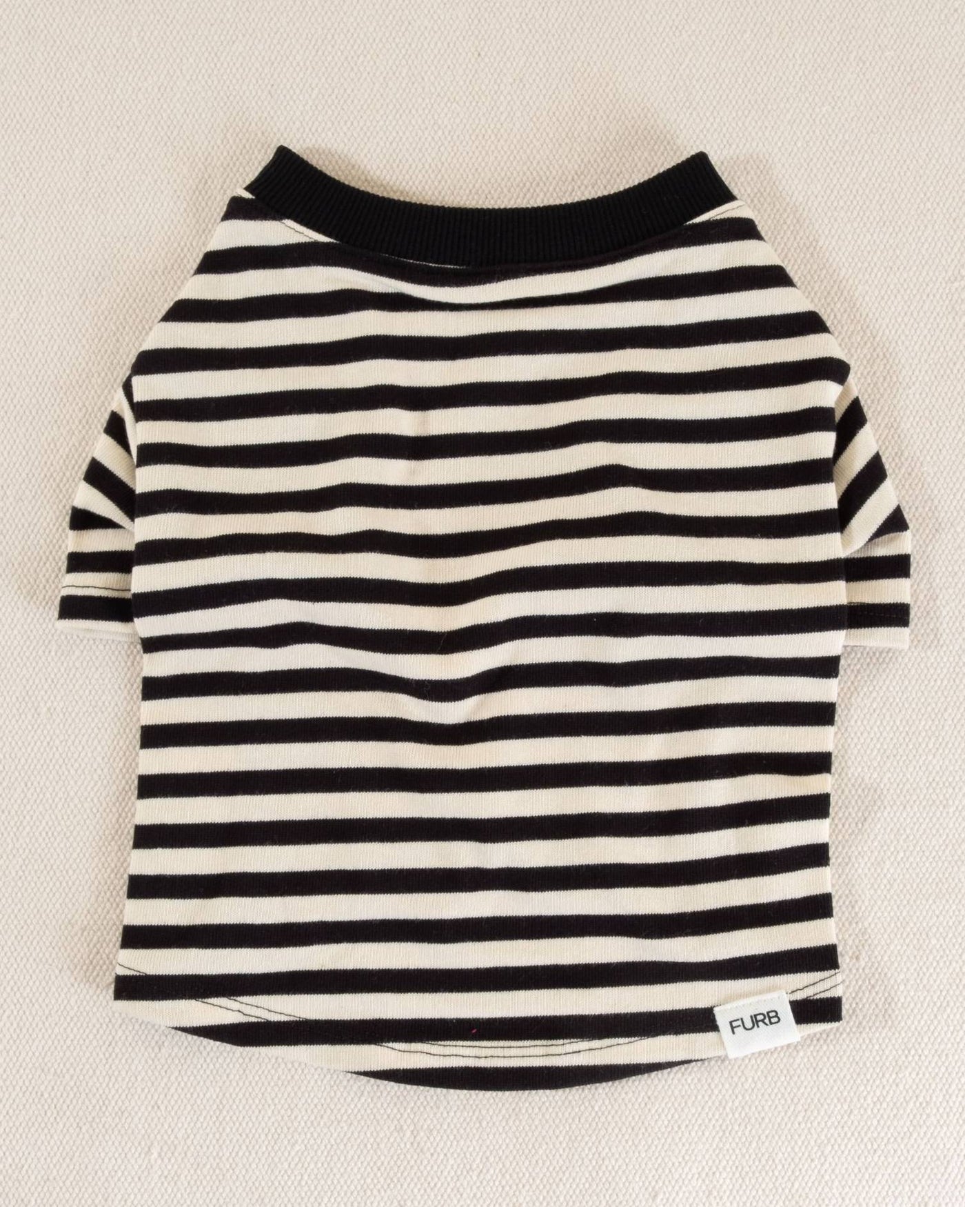 Classic black and ivory striped t-shirt for dogs, ideal for active pups like Beagles and Pugs.