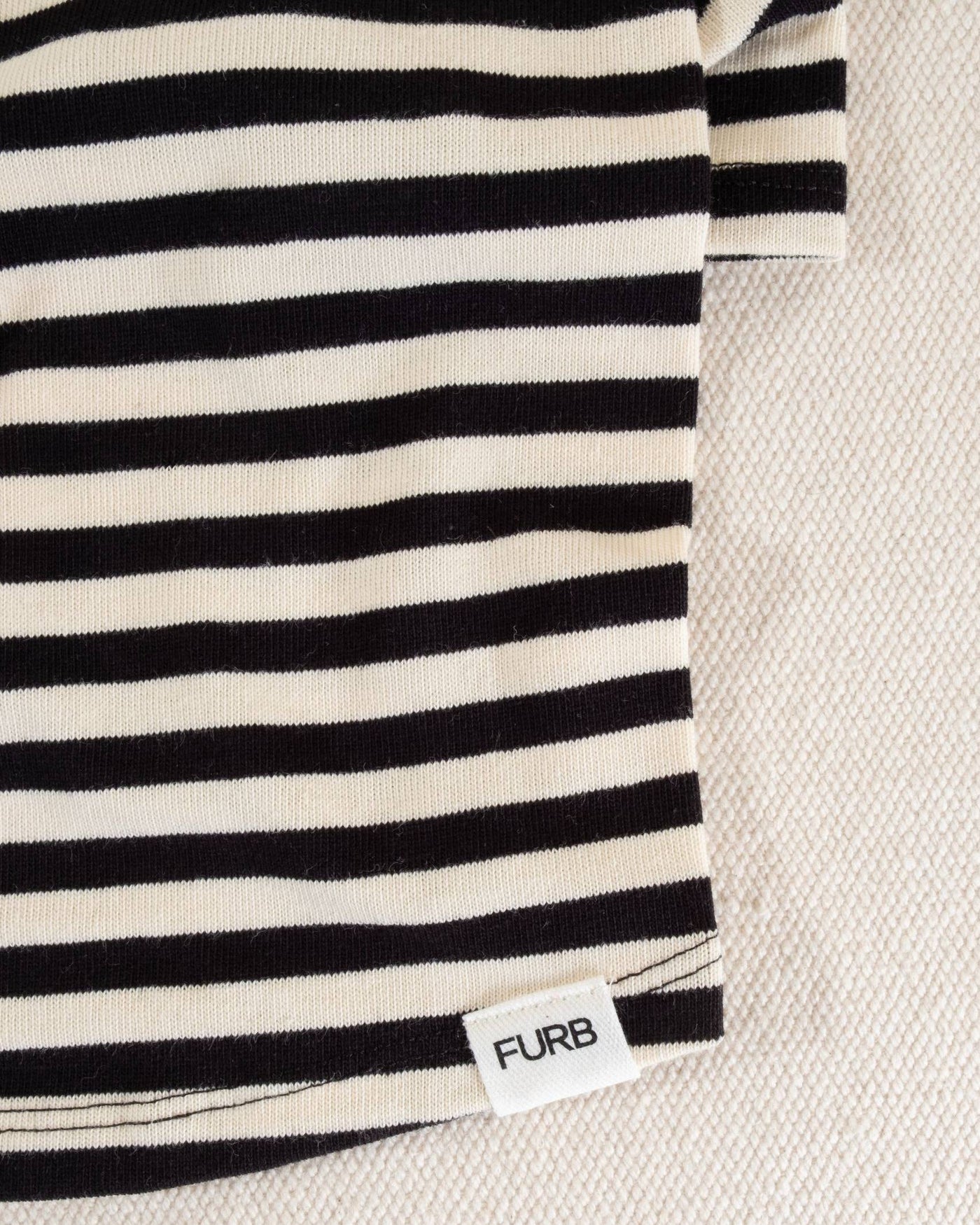 Casual striped tee in black and ivory, designed for small to medium dogs like Pugs and Beagles.