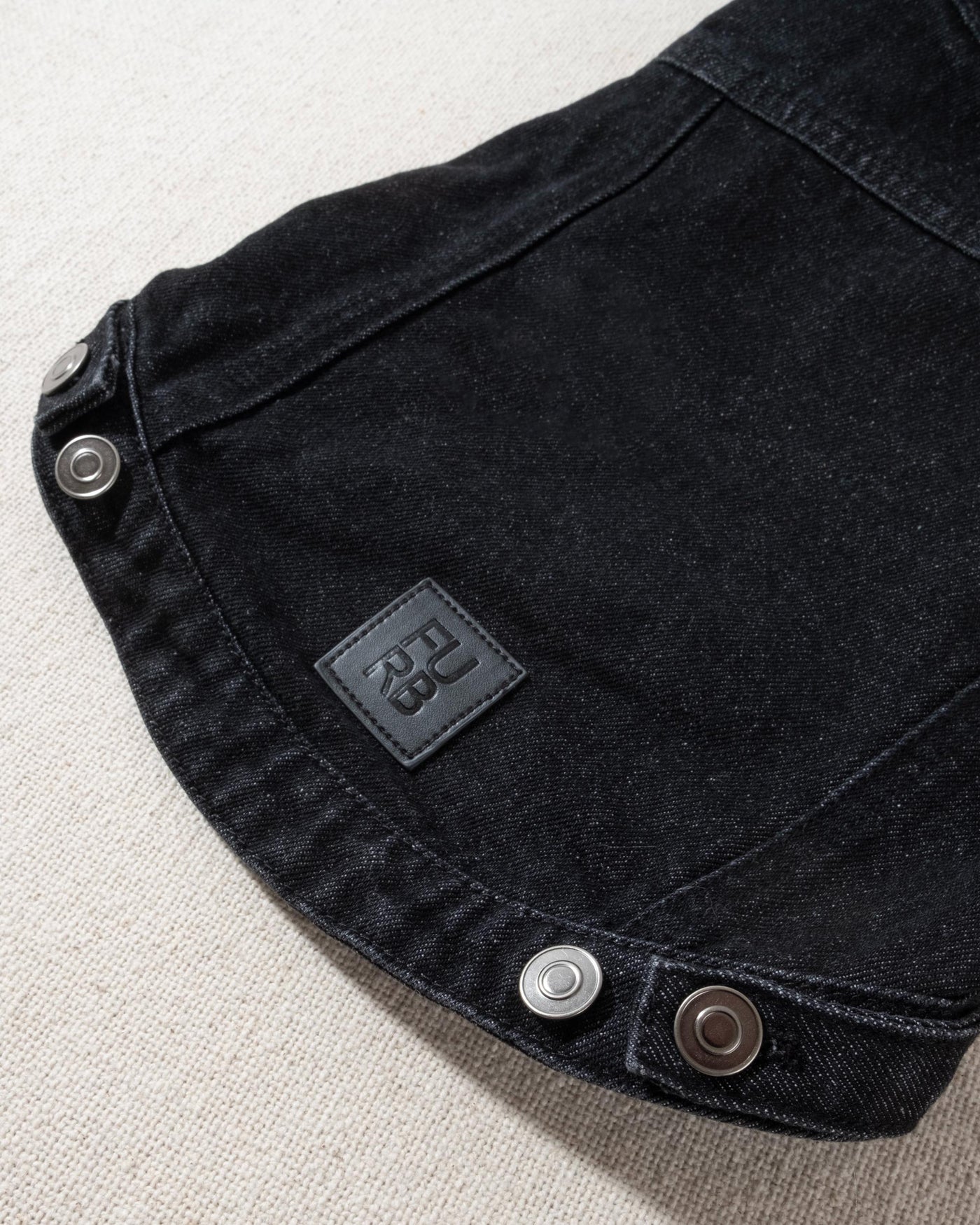 black denim dog vest with black hood