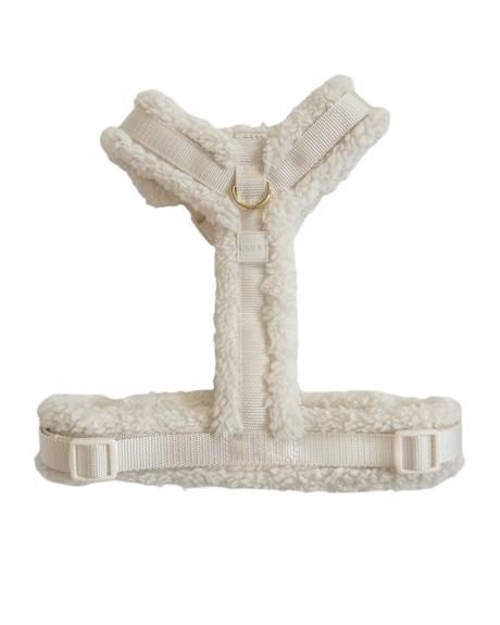 Yorkie in a plush On Cloud K-9 ivory harness for extra comfort.