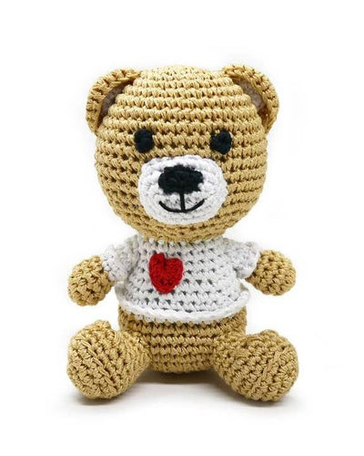 Cute Teddy Bear Crochet Dog Toy in brown/tan, a cuddly companion for your dog to enjoy.