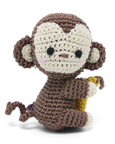 Fun Monkey Crochet Dog Toy in brown/tan, ideal for playful pups who love interactive toys.