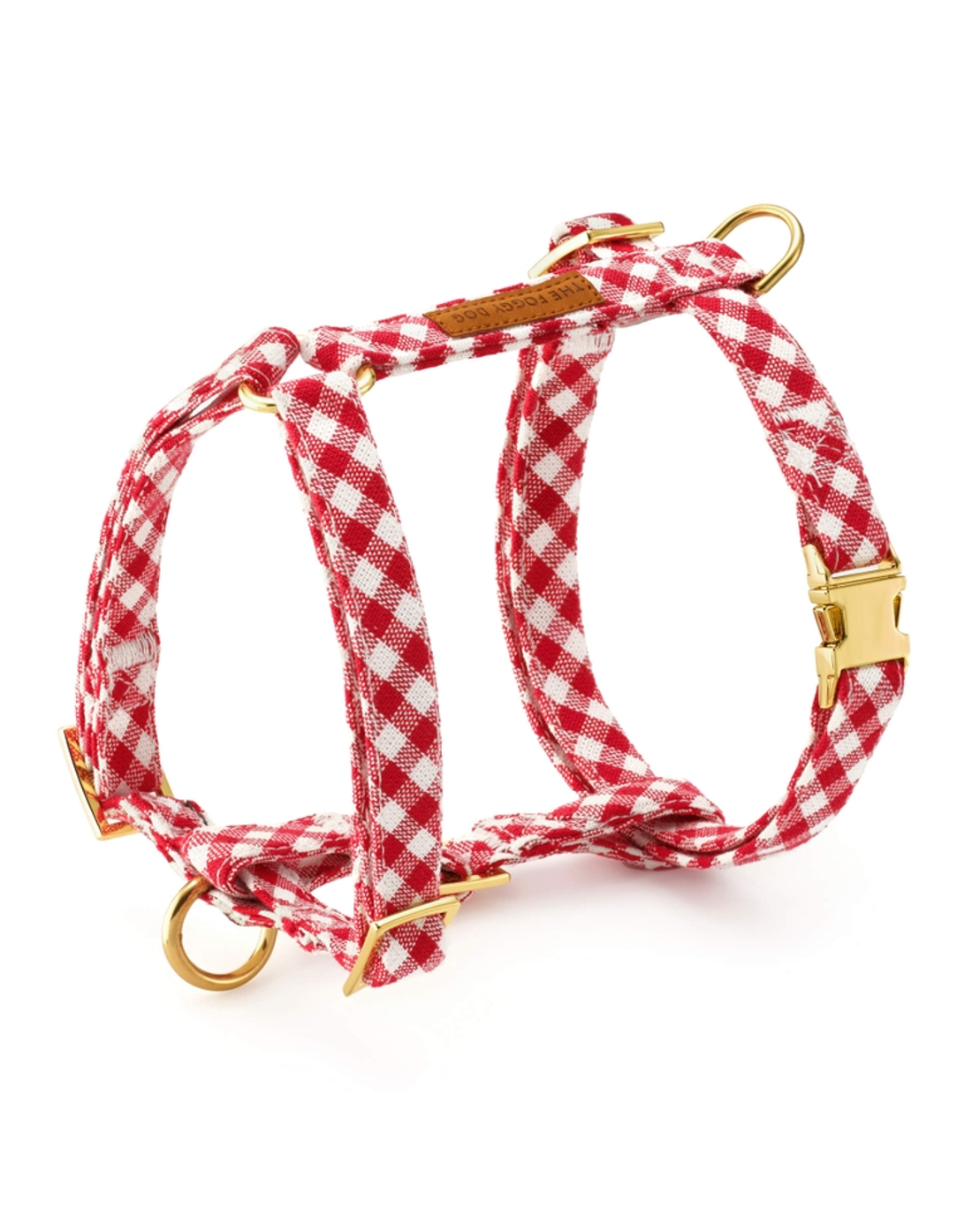 Cozy and stylish red gingham harness, ideal for small dogs such as Yorkies and Pugs.