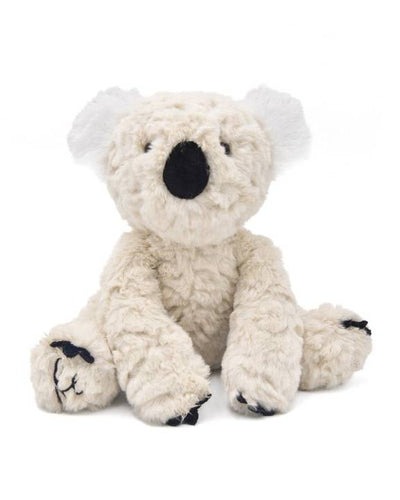 Soft plush dog toy in neutral colors for gentle playtime