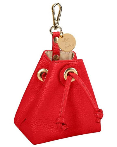 Stylish red treat bag holder for dogs, perfect for outdoor walks