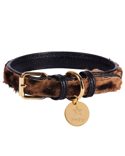 Trendy brown pony hair dog collar for a fashionable look