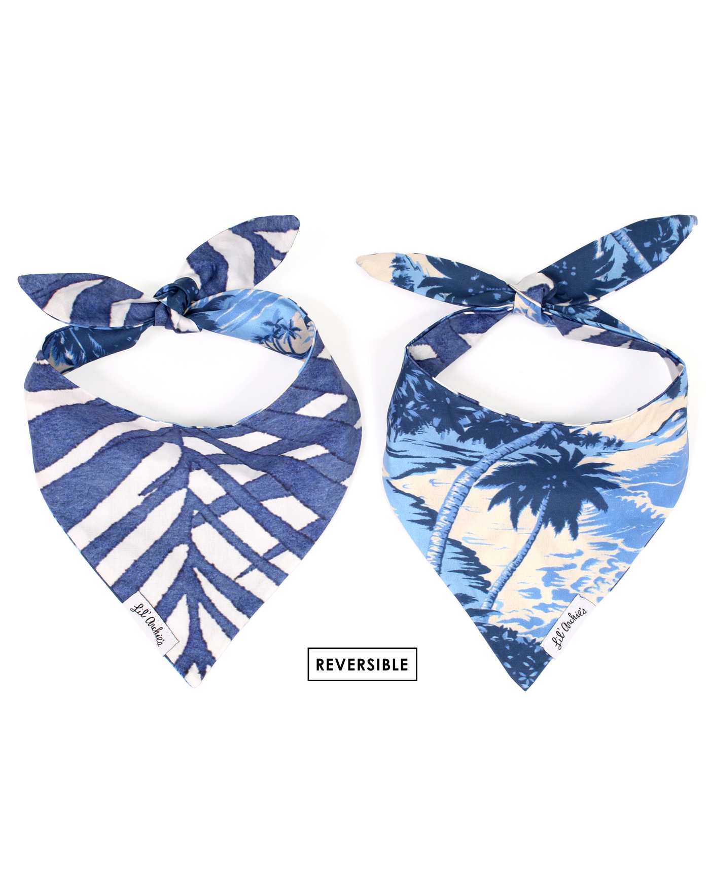 Reversible Blue Palm Bandana for Medium Dogs like Beagles, Bulldogs, and Schnauzers