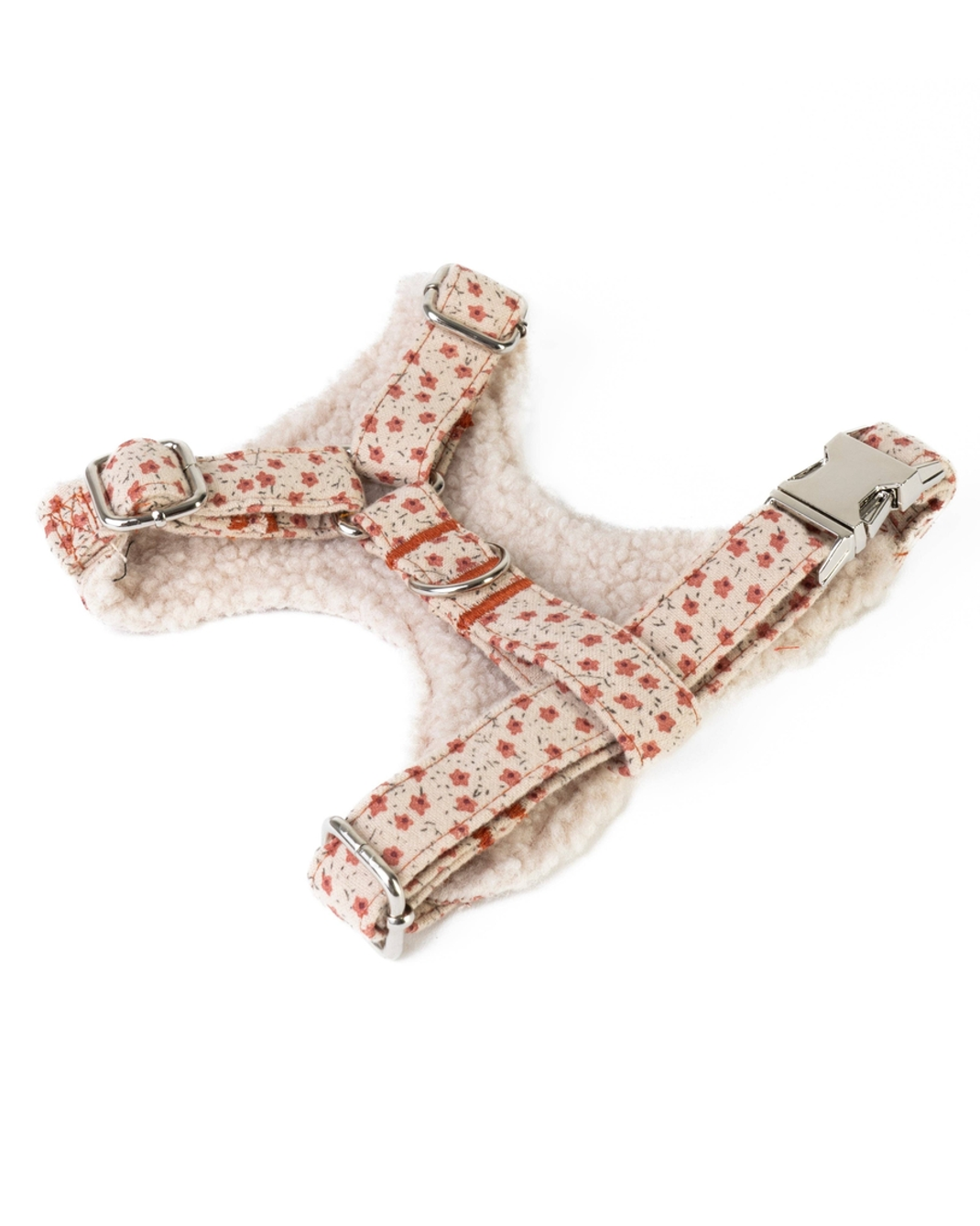 Red floral pattern harness, perfect for dogs like Jack Russells and Cocker Spaniels.