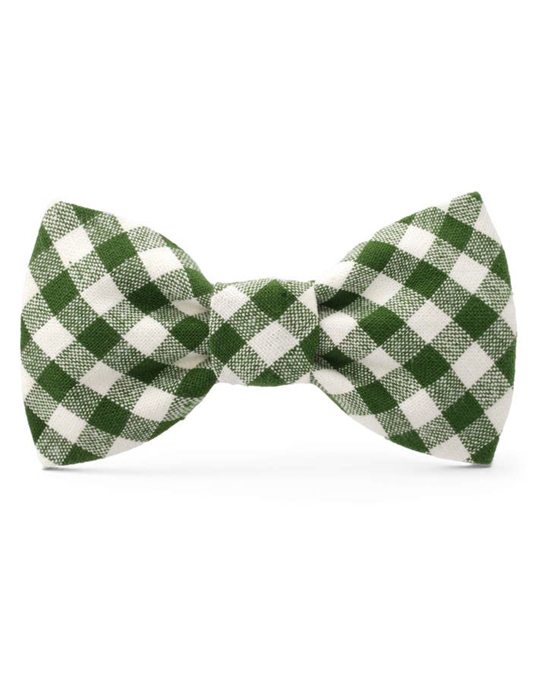 Charming green gingham bow tie, ideal for small to medium breeds like French Bulldogs and Dachshunds.