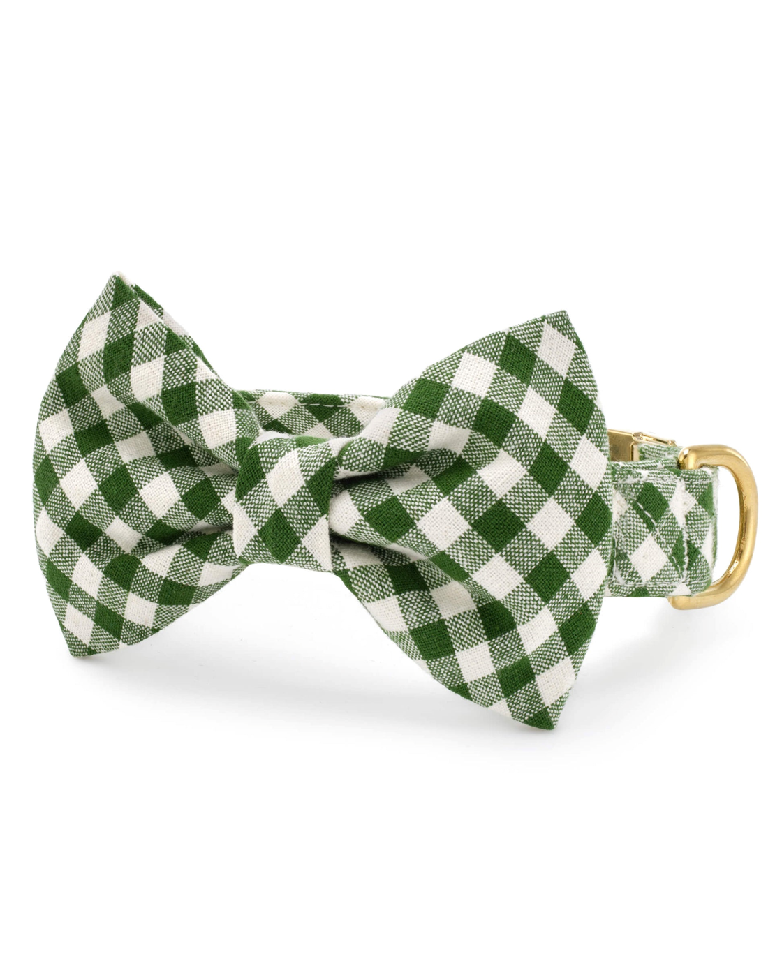 Green gingham bow tie, perfect for small to medium breeds like Cocker Spaniels and Chihuahuas.