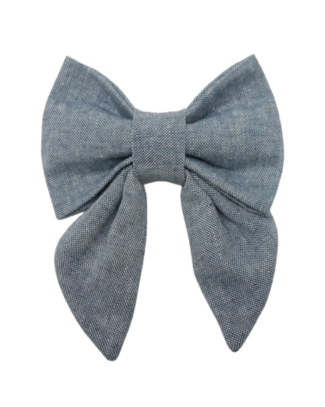 Chambray denim dog bow for small and medium-sized breeds, adding a fashionable touch to your dog's wardrobe