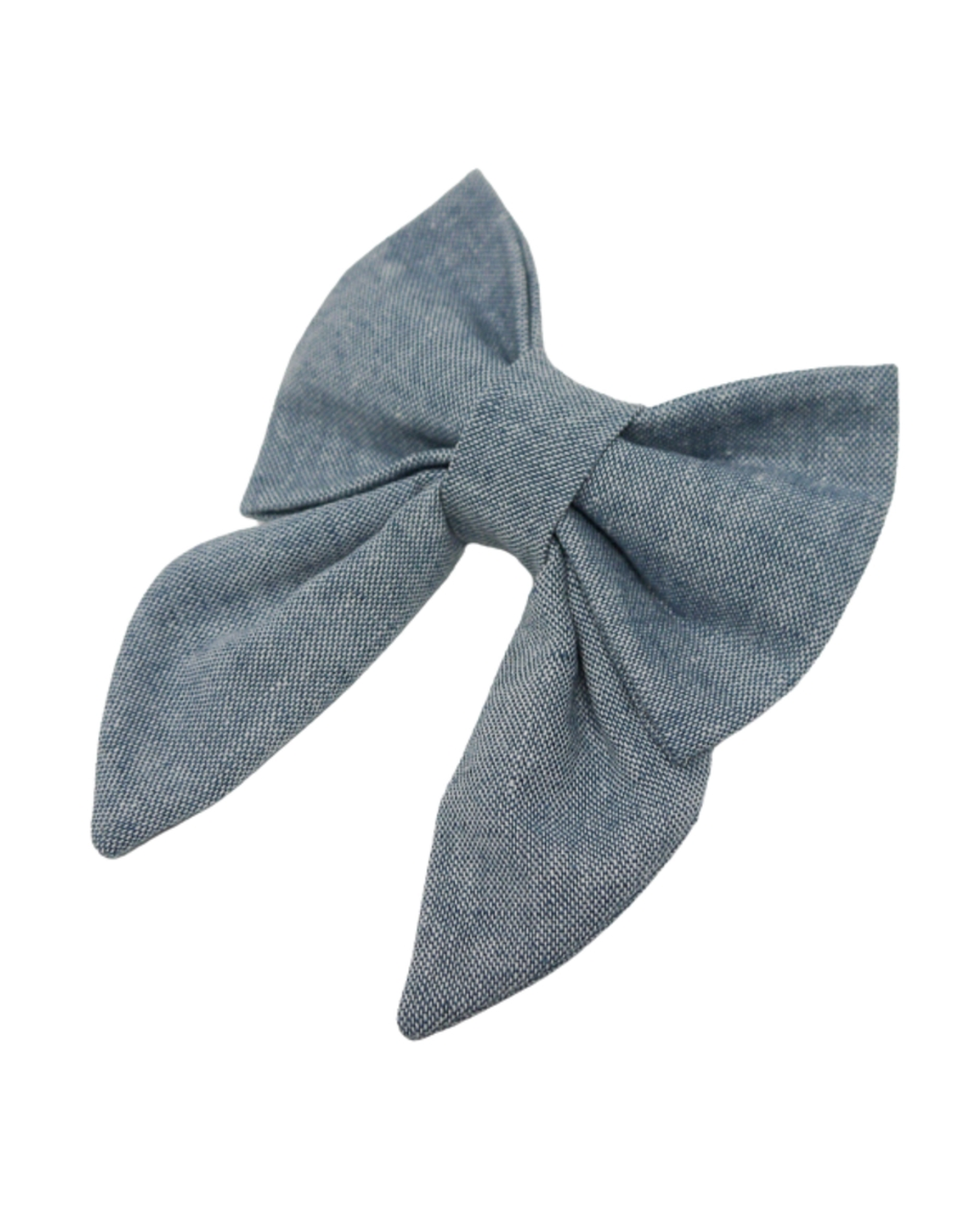 Blue chambray denim bow for small to medium dog breeds, adding a trendy, sophisticated style to your pup's collar