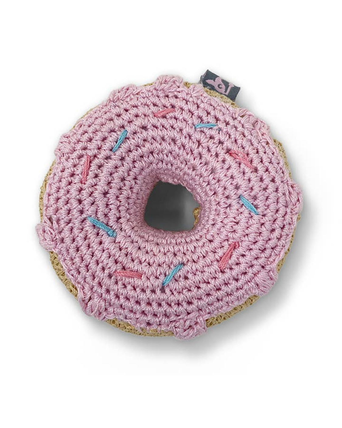 Sprinkle of Fun crochet donut toy for dogs, perfect for playful breeds like Chihuahuas or Shih Tzus.